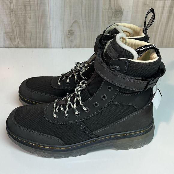 Dr. Martens Combs Tech Gray Canvas Suede Combo Boots Men's - Picture 3 of 9